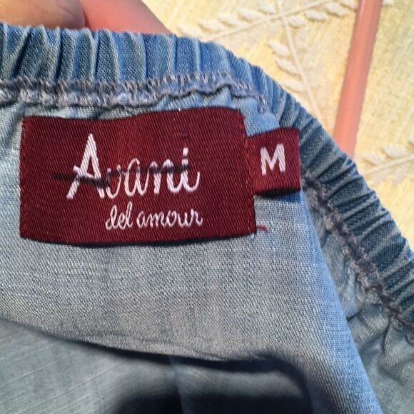 Avani denim chambray shirt bell sleeve tie top oversized tassels blue Medium - Picture 5 of 9